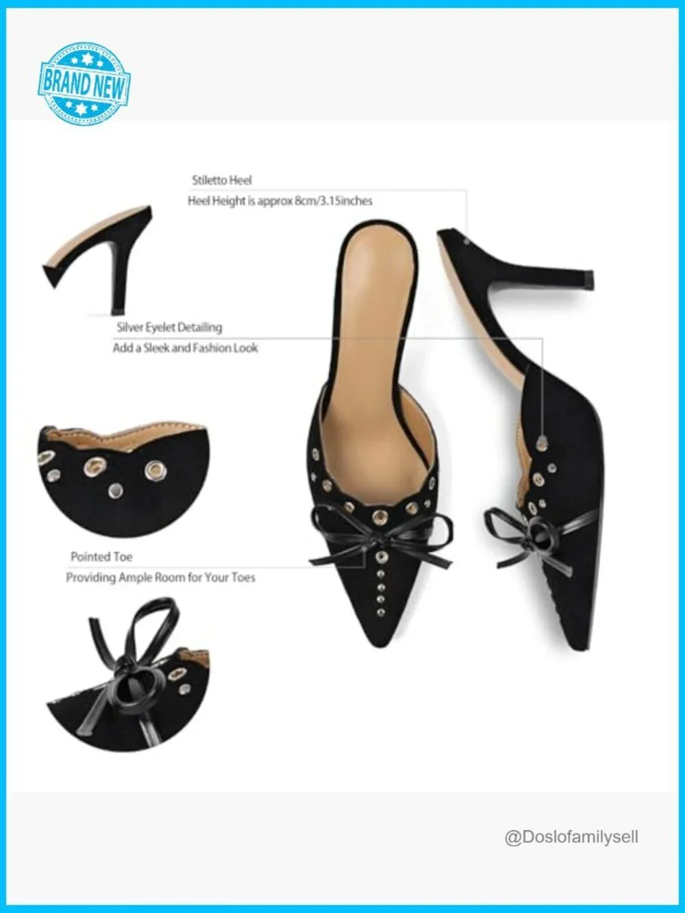 Studded Pointed Toe Stiletto Mules Slip on Heels Party Wedding Pumps